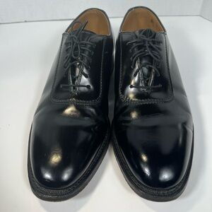 VTG Johnston & Murphy Black Plain Toe Oxford Dress Shoes USA Mens 8.5 D Lace Up